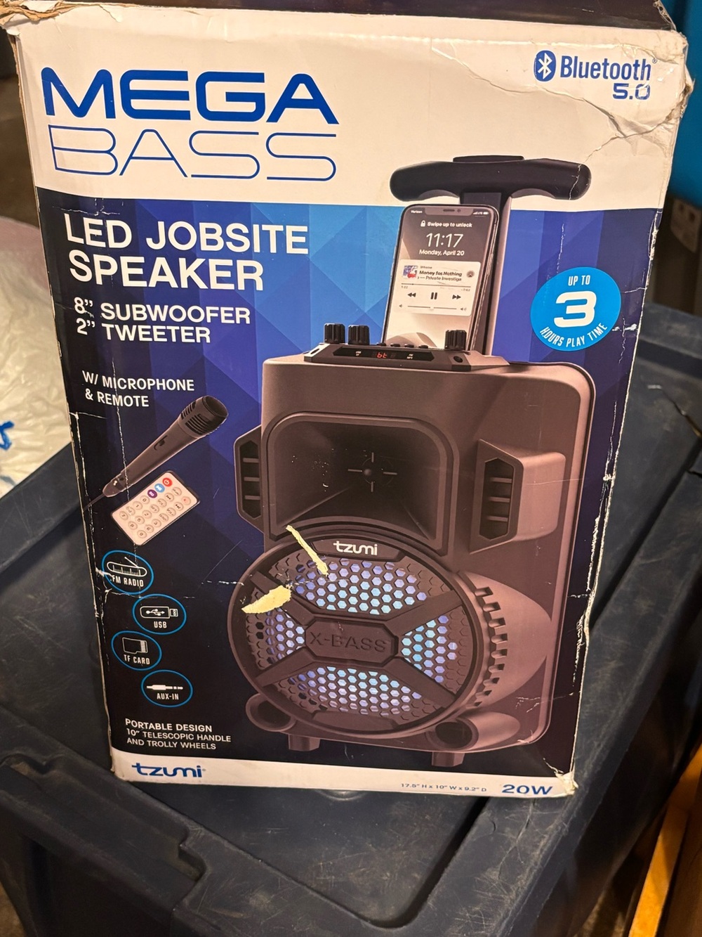 Tzumi Mega Bass LED Jobsite Speaker - Black